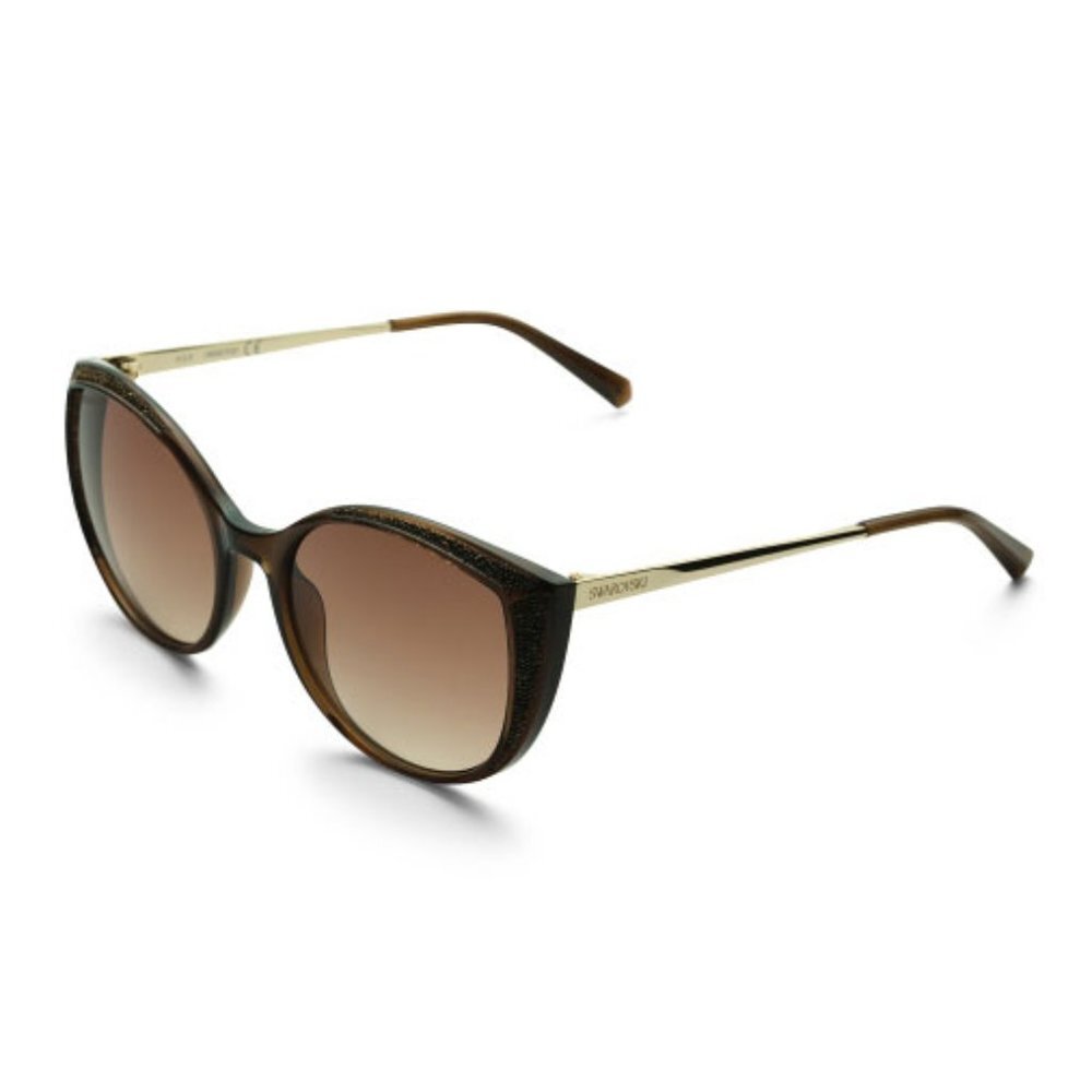 Swarovski SK 168 45F Brown Glitter Round Cat Sunglasses - Picture 4 of 7